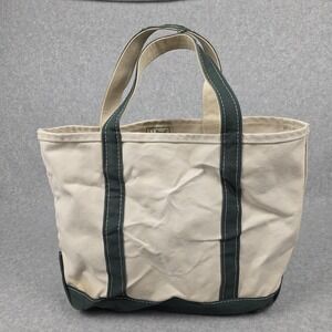 Vintage L.L. Bean Boat And Tote Bag Medium Beige Green Canvas Made In USA 80s